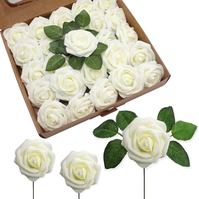 Artificial Flowers Realistic Roses, 25Pcs Real Looking Fake Roses With Stem Fo