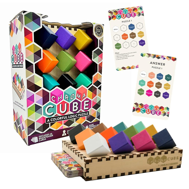 : Chroma Cube, A Colorful Logic Puzzle, 12 Colorful Wood Blocks, 25 Brainte