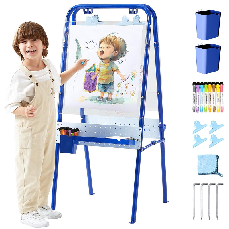 2-in-1 Outdoor Kids Easel, Double-Sided Foldable Acrylic Boards with 20+ Accessories