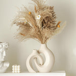 Snuggle Hollow Ceramic Vase Set of 2, Nordic Modern Boho ins Style Decorative Ceramic Aesthetic Flower Vase for Home Decor (Milky White W 6.3" X H 8.4")