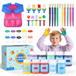40 Pcs Washable Finger Paint Kit for Kids, 10 Colors with Brushes, Sponge & Smock