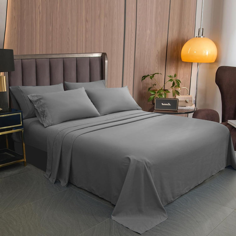 Queen Size Sheets Set - 6 Piece Set Wrinkle Free Hotel Luxury Oeko-Tex Sheets