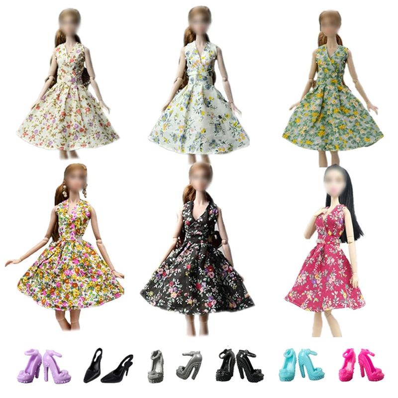 6Pcs Fashion Countryside Floral Dress For 11.5" Doll Clothes Party Gown Outfit