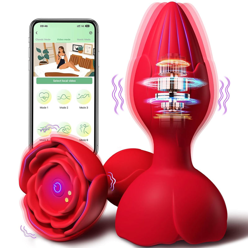 Vibrating Anal Plug Sex Toy - Butt Plug Anal Trainer With 9 Vibration Modes App Remote Control Rose Vibrator, Rechargeable Prostate Massager Anal Toys, Adult Sex Toys For Men Women Couples & Gay