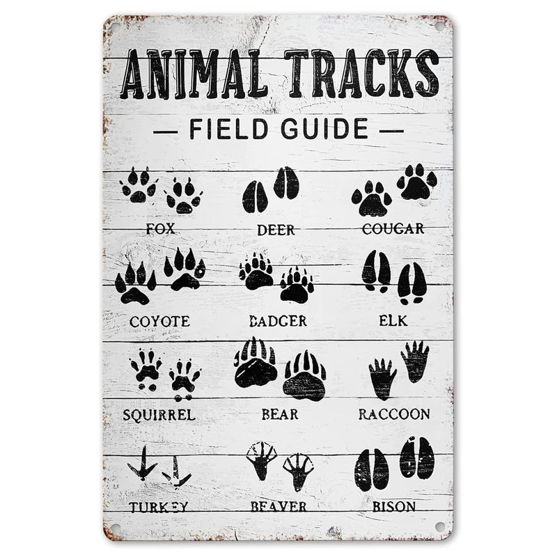 Animal Tracks Field Guide Sign Log Cabin Wall Decor, Forest Hunting Decor, Boy