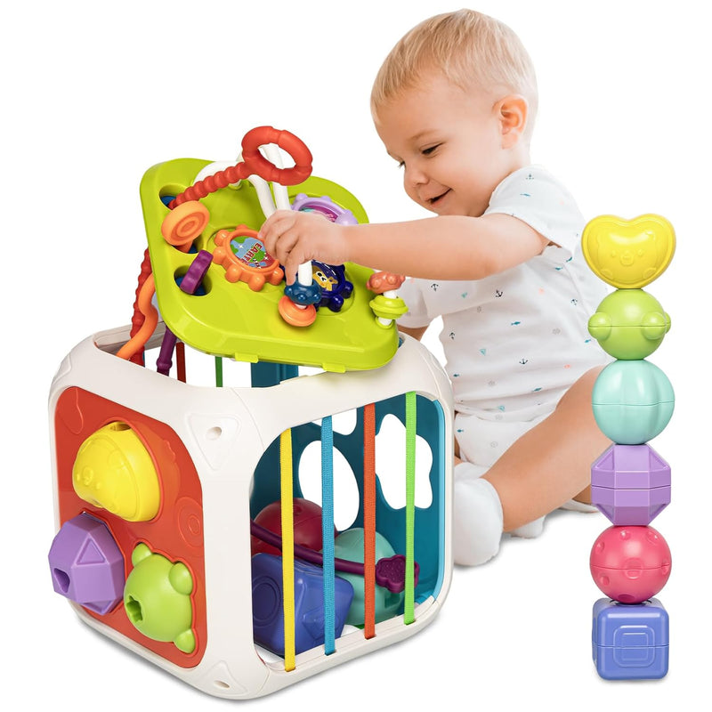 Montessori Toys For Toddlers 1 Years, 7 In 1 Activity Cube, Shape Sorter To