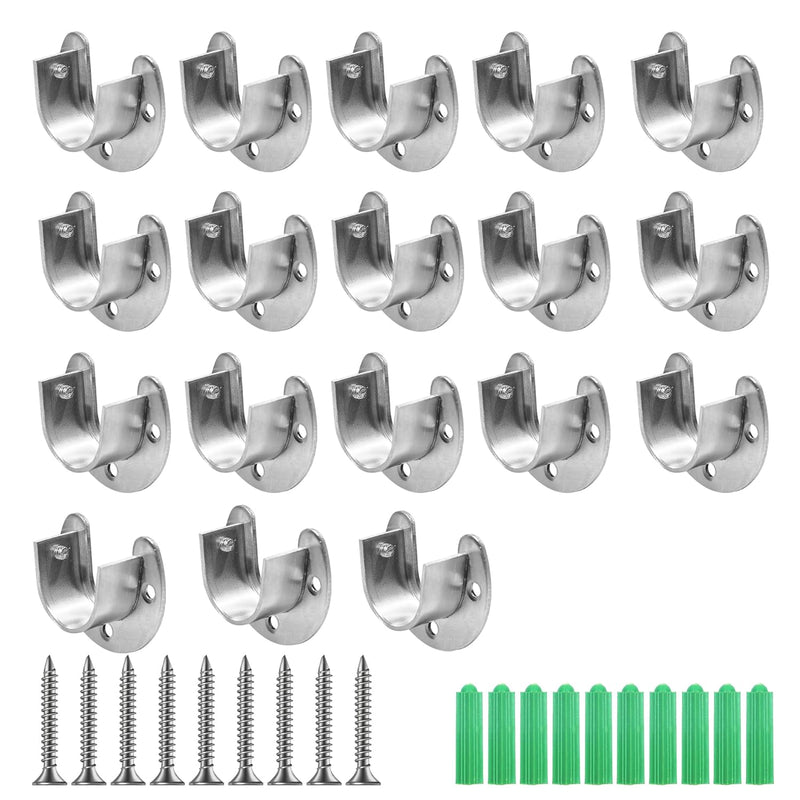 18 Packs Closet Rod Brackets, 1 Inch Stainless Steel Closet Flange Support, U-Sh