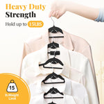 Black Velvet Hangers 50 Pack, S-Shaped and Stackable Non Slip Felt Hanger with 360°Swivel Hook, Ultra Thin and Space Saving Flocked Hangers for Suits, Shirts, Coats, 15Lbs Capacity Heavy Duty