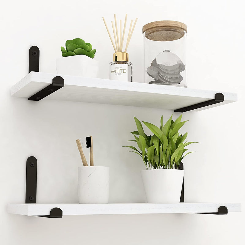 White Floating Shelves For Wall, Modern Wall Mounted Set Of 2,Neutral Wooden S