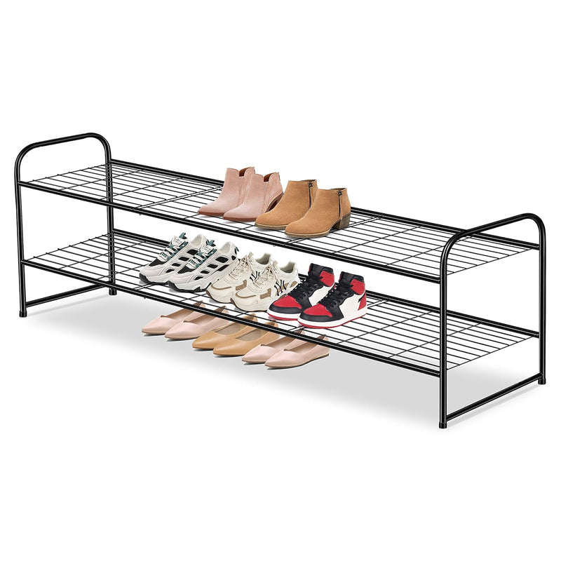 Long 2 Tier Shoe Rack For Closet Metal Wide Stackable Shoe Storage Organizer For