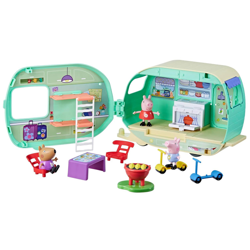 Peppa Pig Caravan Playset with 3 Figures and 6 Accessories, Preschool Toys