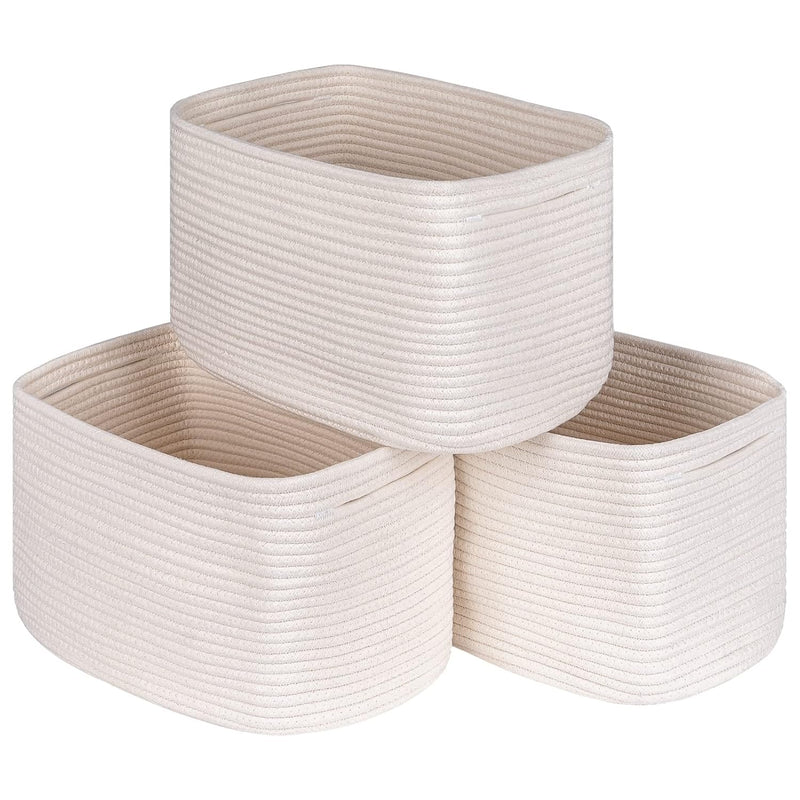 Off White Storage Cubes Baskets Bins For Shelves Set Of 3, Rectangular Closet St