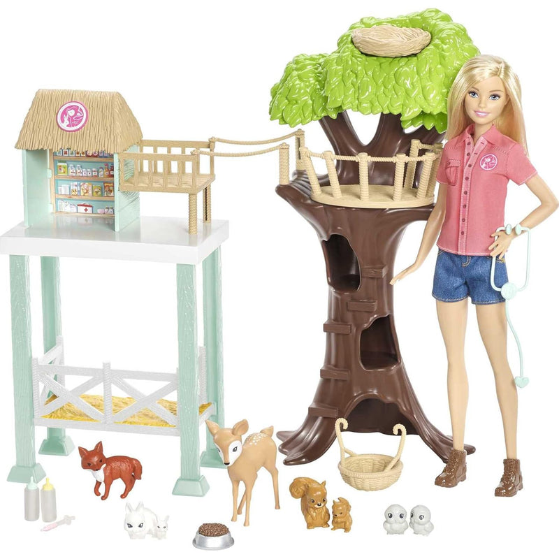 Barbie Doll & Playset, Animal Rescuer Theme with Vet Doll, 8 Animal Figures