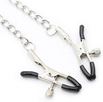 Adjustable Nipple & Clit Clamps with Chain – BDSM Body Jewelry for Women (Silver)