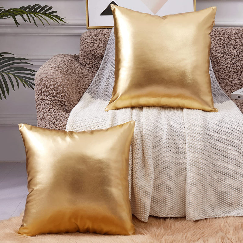 Pack Of 2,Gold Pillow Covers 18X18,Decorative Throw Pillow Covers Modern Metal