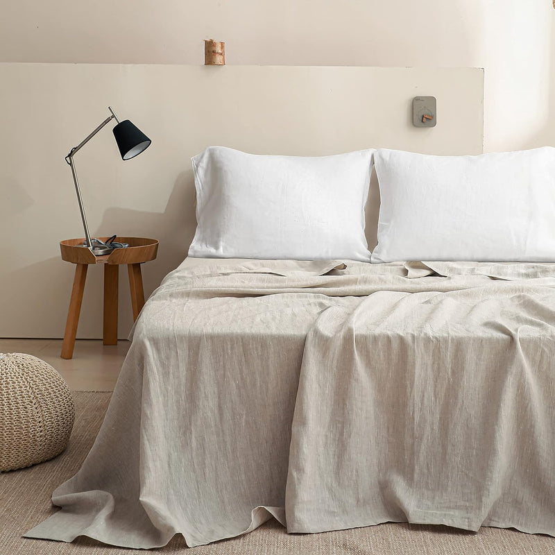 100% Linen Sheet French Flax Flat Sheet Basic Style With Stone Washed Solid Co