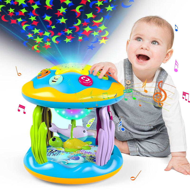 Baby Toys 6 To 12 Months, 4 In 1 Musical Rotating Projector, Tummy Time Lig