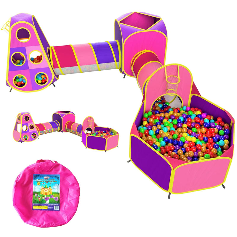 5Pc Kids Princess Play Tent, Ball Pit With Basketball Hoop & Kids Play Tunn