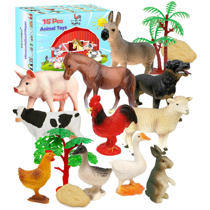 Farm Animals Toy, 15 Pieces Plastic Farm Animals Figurines, Educational Lea