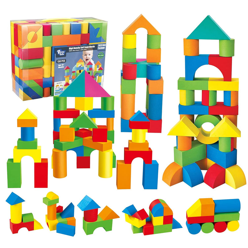 Foam Blocks For Toddlers, 138 Pieces Eva Soft Stacking Building Blocks Toy