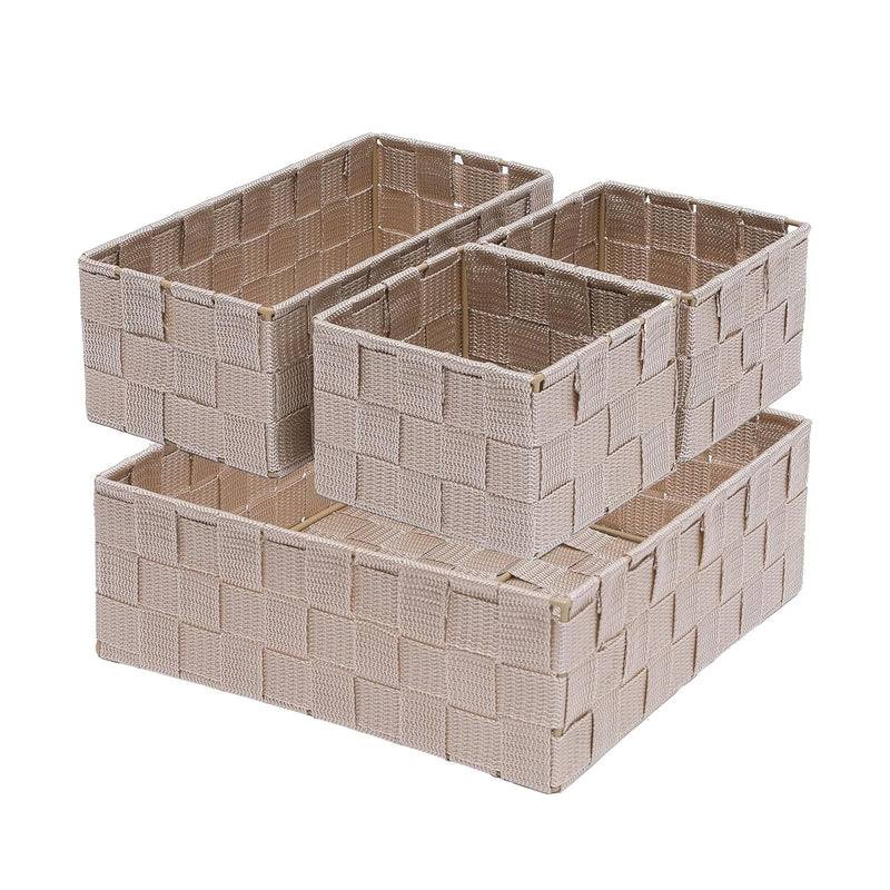 Drawer Organizer Bins, Woven Storage Stackable Box Set Of 4, Cube Baskets For Or