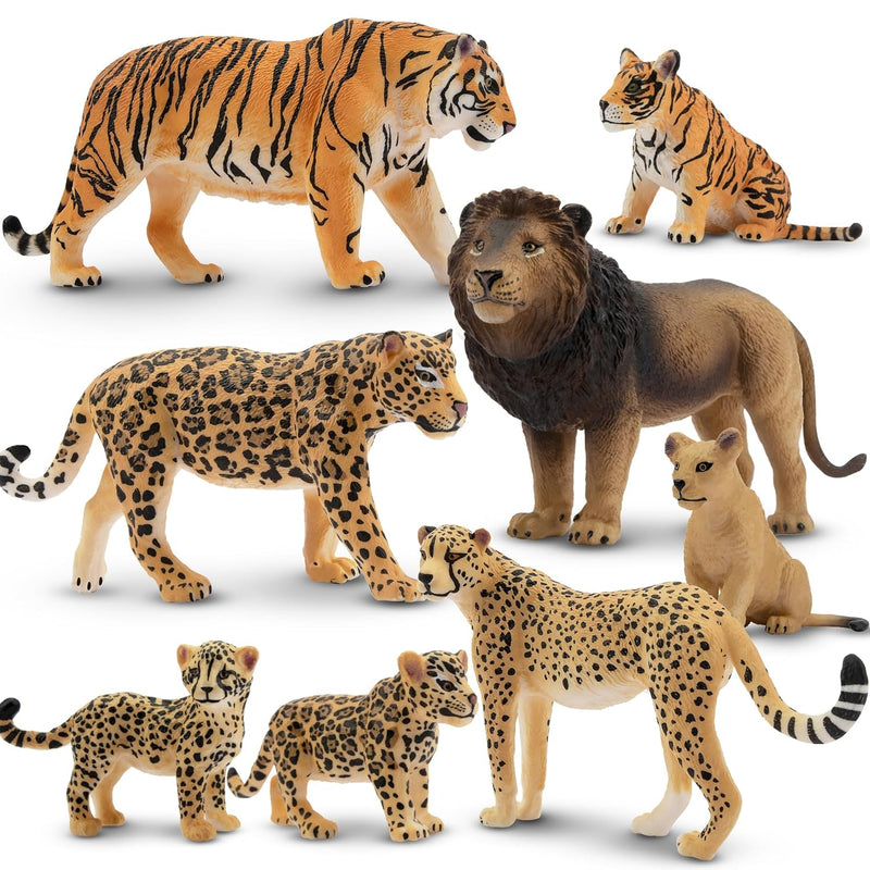 Toymany 8PCS 2-5" Plastic Jungle Animals Figures Playset Includes Baby Anim