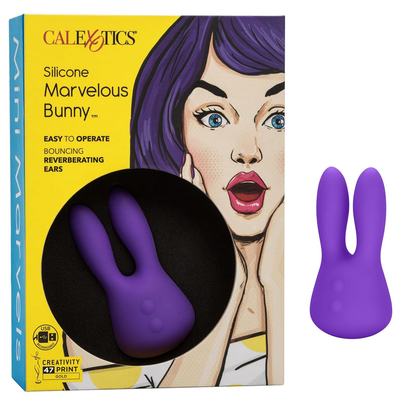 Mini Marvels Marvelous Bunny – Silicone Waterproof Compact Vibrator – 10 Function Rechargeable Vibe – Adult Sex Toy Massager For Couples – Purple
