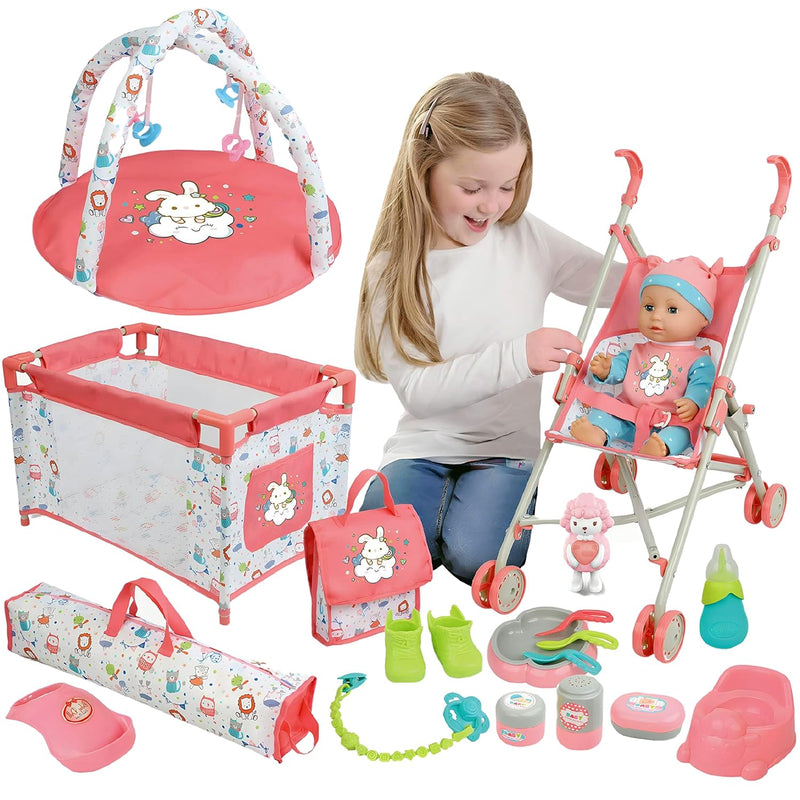 Liberty Imports Kids 18-Piece Newborn Talking Baby Doll Stroller Nursery Ro