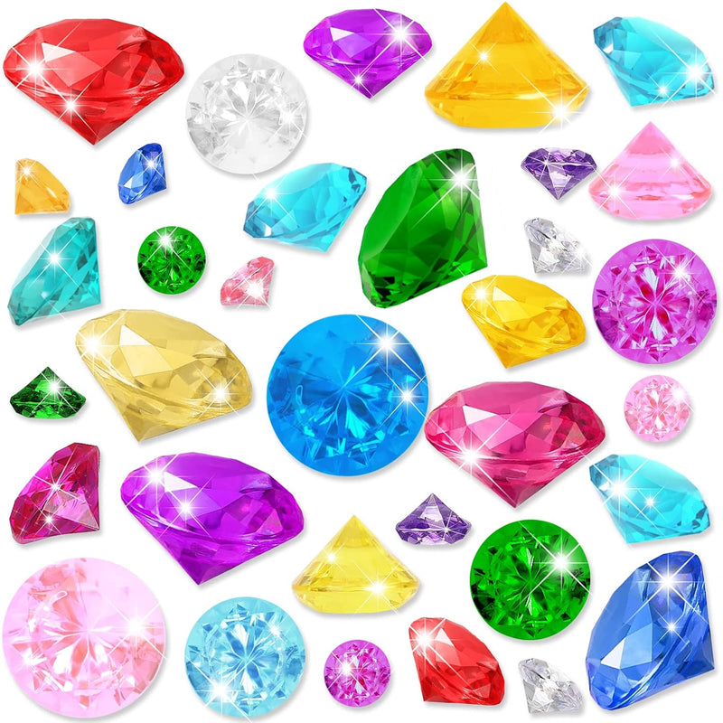 46 Pcs Diving Gems Toys,Acrylic Big Diamond Pool Gems With Pirate Treasure
