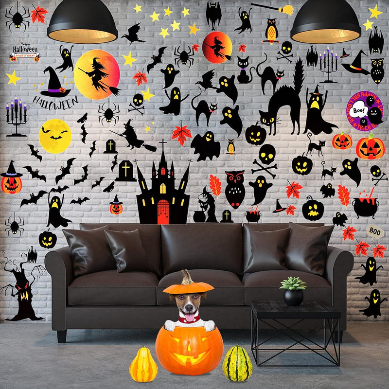 124 Pieces Halloween Wall Decals Pumpkin Spider Ghost Window Stickers Removabl