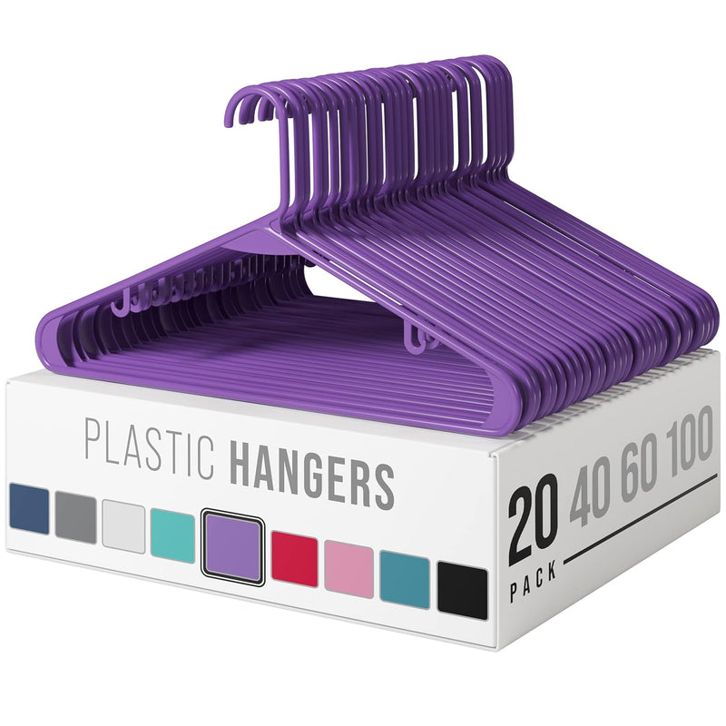 Clothes Hangers Plastic 20 Pack - Purple Plastic Hangers - Makes The Perfect Coa