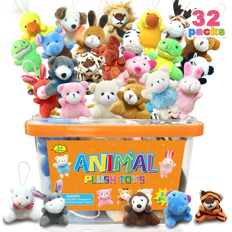 32Pcs Mini Plush Animals Toy Set Assortment Bulk Stuffed Keychain Party Fav