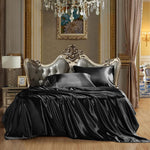 Satin Sheets Queen Size 4-Pieces Silky Sheets Microfiber Black Bed Sheet Set With 1 Deep Pocket Fitted Sheet, 1 Flat Sheet And 2 Pillowcases, Smooth And Soft