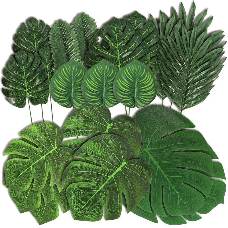78 Pieces 7 Kinds Artificial Tropical Leaf Jungle Leaves Plant Safari Leaves D