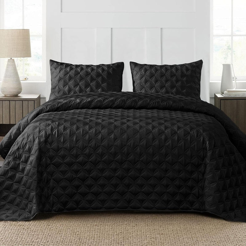 Black Quilt Set Twin Size, 2 Pieces Stitched Pattern Twin Quilts (68"X90") Wit