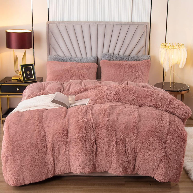 Luxury Fuzzy Duvet Cover Set Twin Size Fluffy Comforter Cover Set For Twin Bed