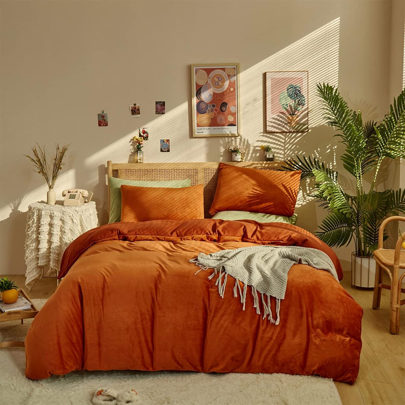 Burnt Orange Velvet Comforter Set Queen Fluffy Rust Bedding Comforter Queen Te