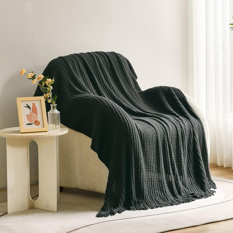 Knitted Throw Blanket For Couch,Soft Farmhouse Boho Throw Blanket With Tassels