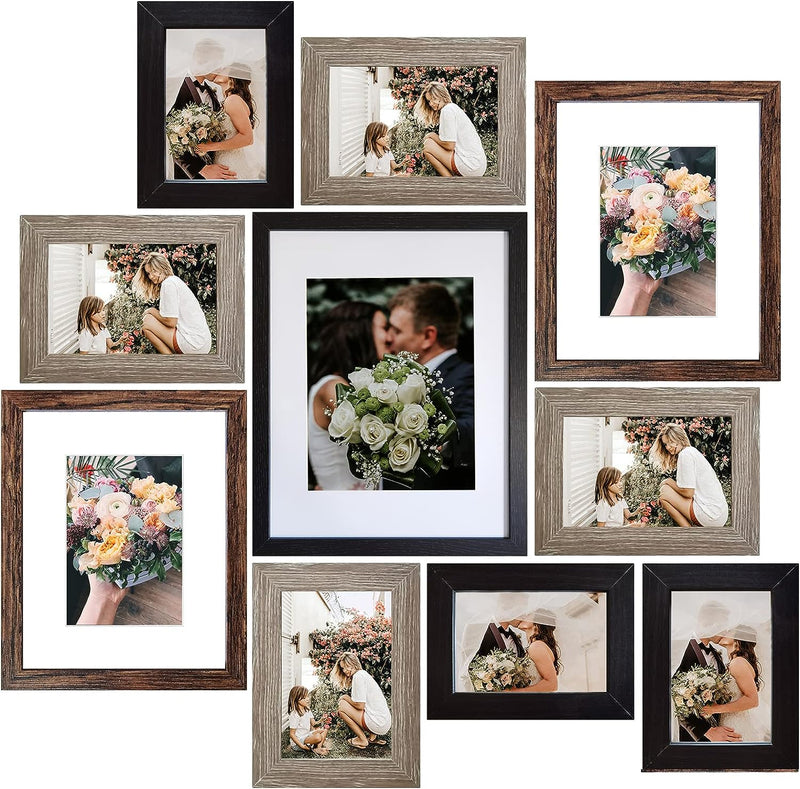 Picture Frames Collage, Gallery Wall Frame Set with 11x14 8x10 5x7 4x6 Frames in 3 Different Finishes, Set of 10