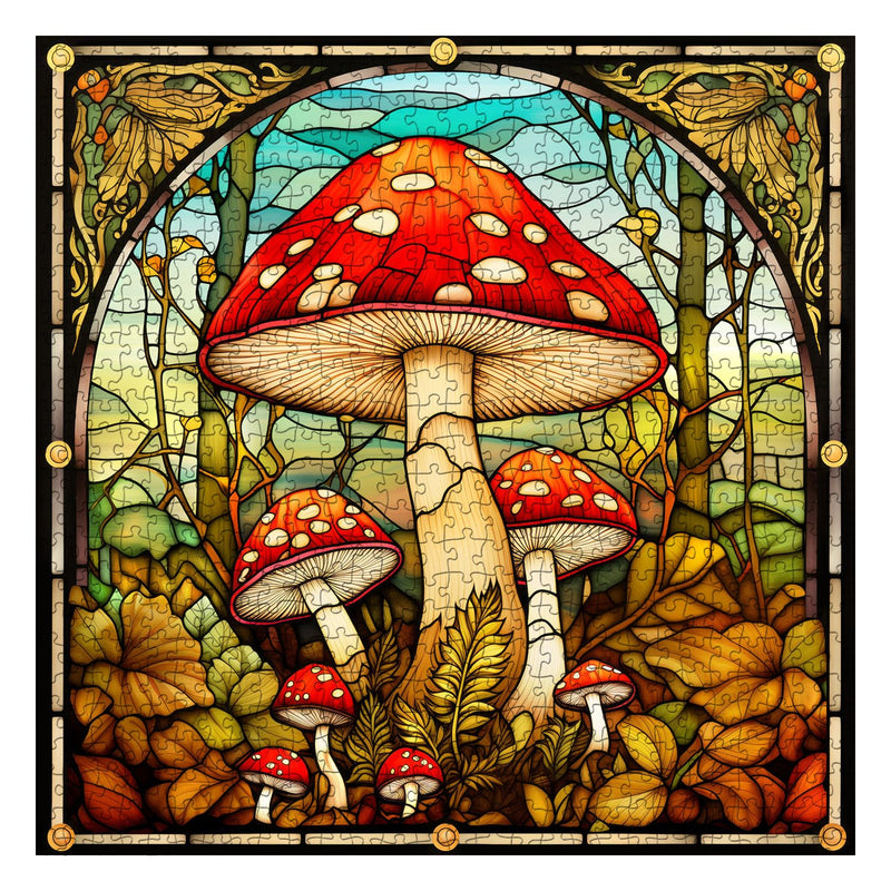 Vintage Mushroom Puzzles For Adults 1000 Pieces, Stained Glass Nature Plant