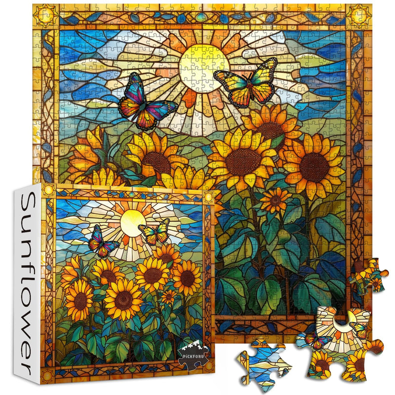 Stained Glass Puzzles For Adults 1000 Pieces And Up, Sunflowers Puzzle As H