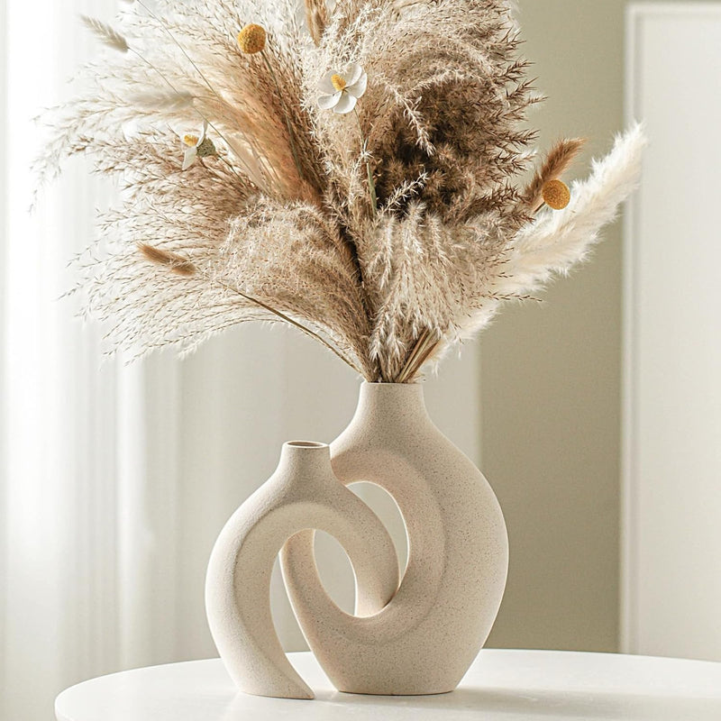 Snuggle Hollow Ceramic Vase Set Of 2, Nordic Modern Boho Ins Style Decorative