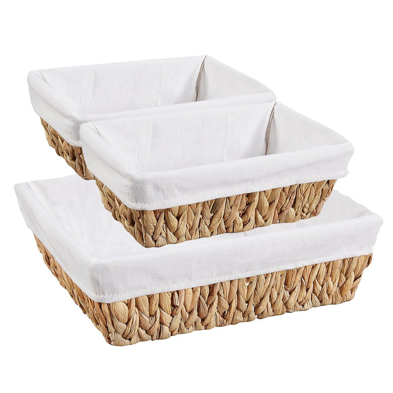 Wicker Basket, Set Of 3 Baskets For Organizing, Wicker Storage Basket With Built