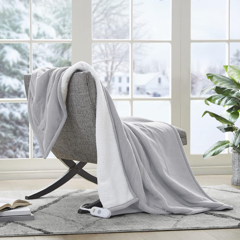 Reversible Fleece To Sherpa Electric Blanket Fast Heating Soft Cover, Safety A