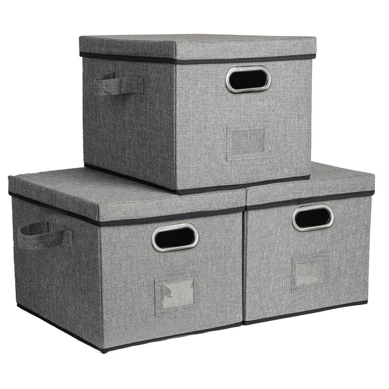 17 Inch Large Storage Bins With Lids (3-Pack) Closet Organizers, Foldable Fabric