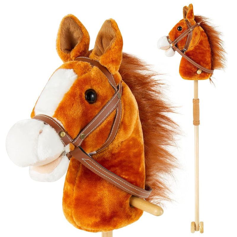 36'' Plush Horse Riding Stick, Handsewn Head, Sturdy Wood Stick, Plus Neigh