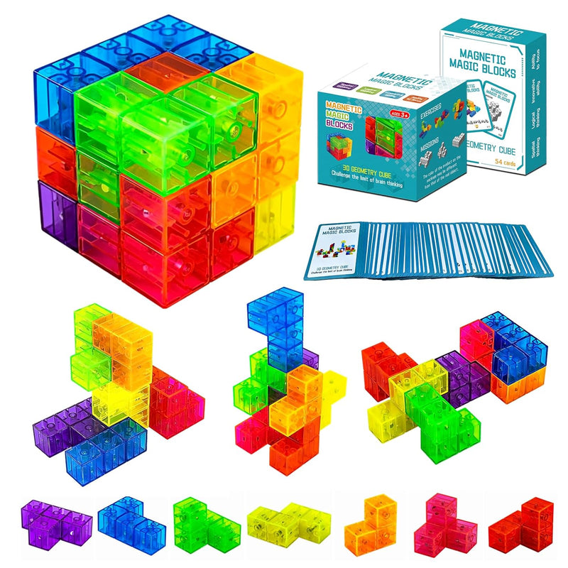 Magnetic Building Blocks Magic Magnetic 3D Puzzle Cubes, Set Of 7 Multi Sha