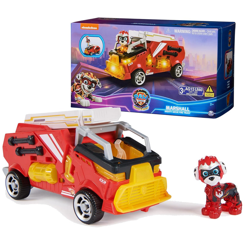 Paw Patrol: The Mighty Movie, Firetruck Toy with Marshall Mighty Pups Actio