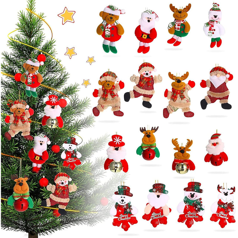 16 Pieces Christmas Tree Plush Ornaments Santa Snowman Reindeer Bear Plush Dec