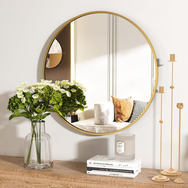 Round Mirror 30 Gold Wall Mounted Circle Mirrors Vanity Mirror With Brushed Al